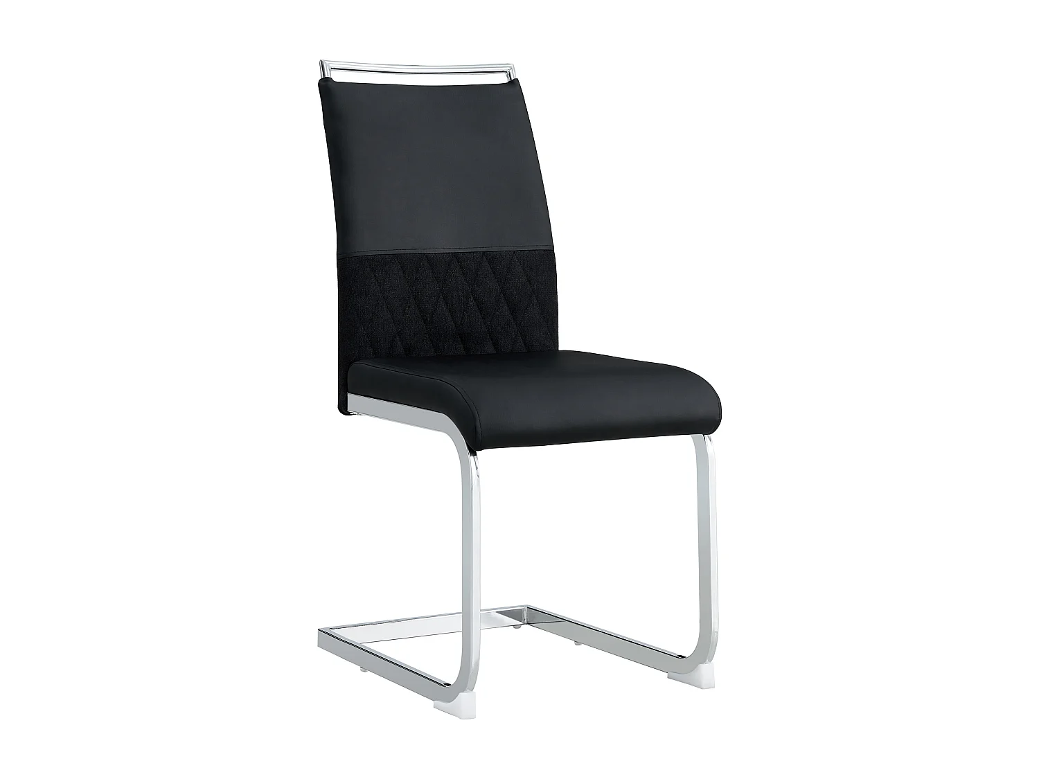 Lot de 2 chaises de salle à manger - Similicuir noir et lin - Dossier rembourré - Pieds argentés