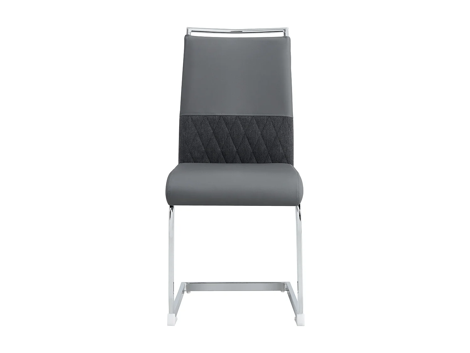 Lot de 4 chaises de salle à manger - Similicuir gris et lin - Dossier rembourré - Pieds argentés