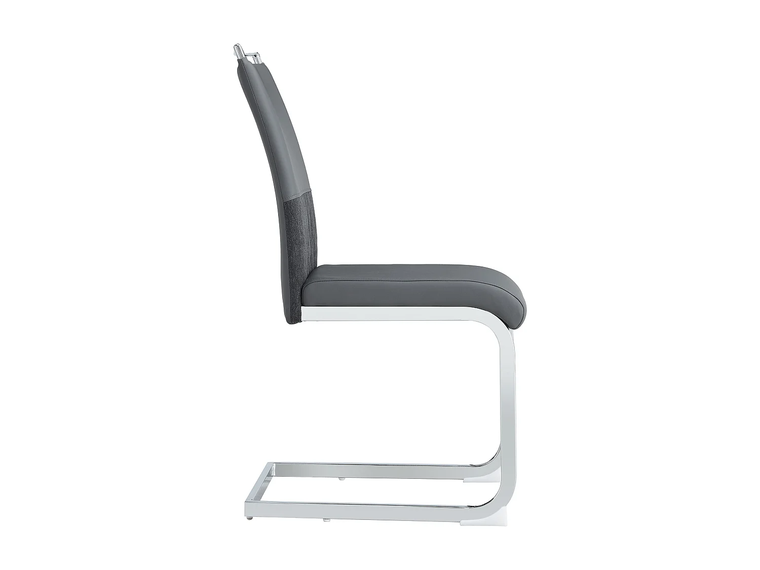 Lot de 4 chaises de salle à manger - Similicuir gris et lin - Dossier rembourré - Pieds argentés