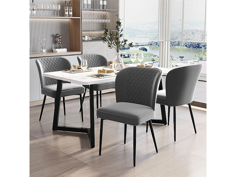 Lot de 4 chaises de salle à manger avec dossier rembourré et pieds en métal - velours gris foncé