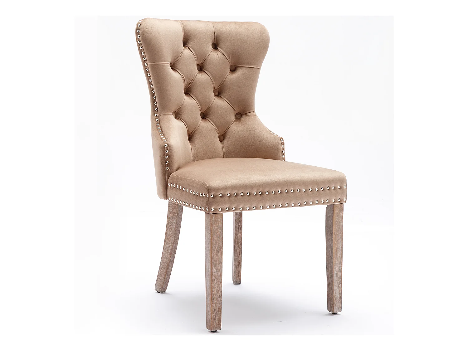 Lot de 6 chaises de salle à manger avec garniture cloutée et pieds en bois - Velours marron