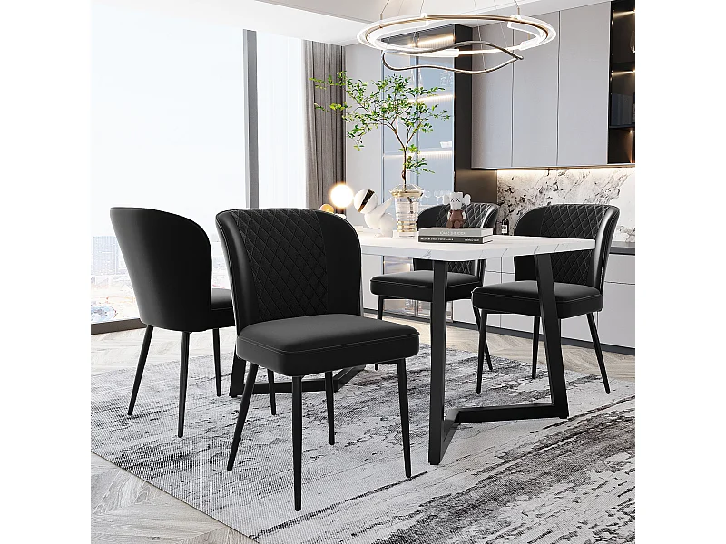 Zestaw 4 krzeseł do jadalni - czarny aksamit - Tapicerowane krzesło z oparciem - metalowa rama