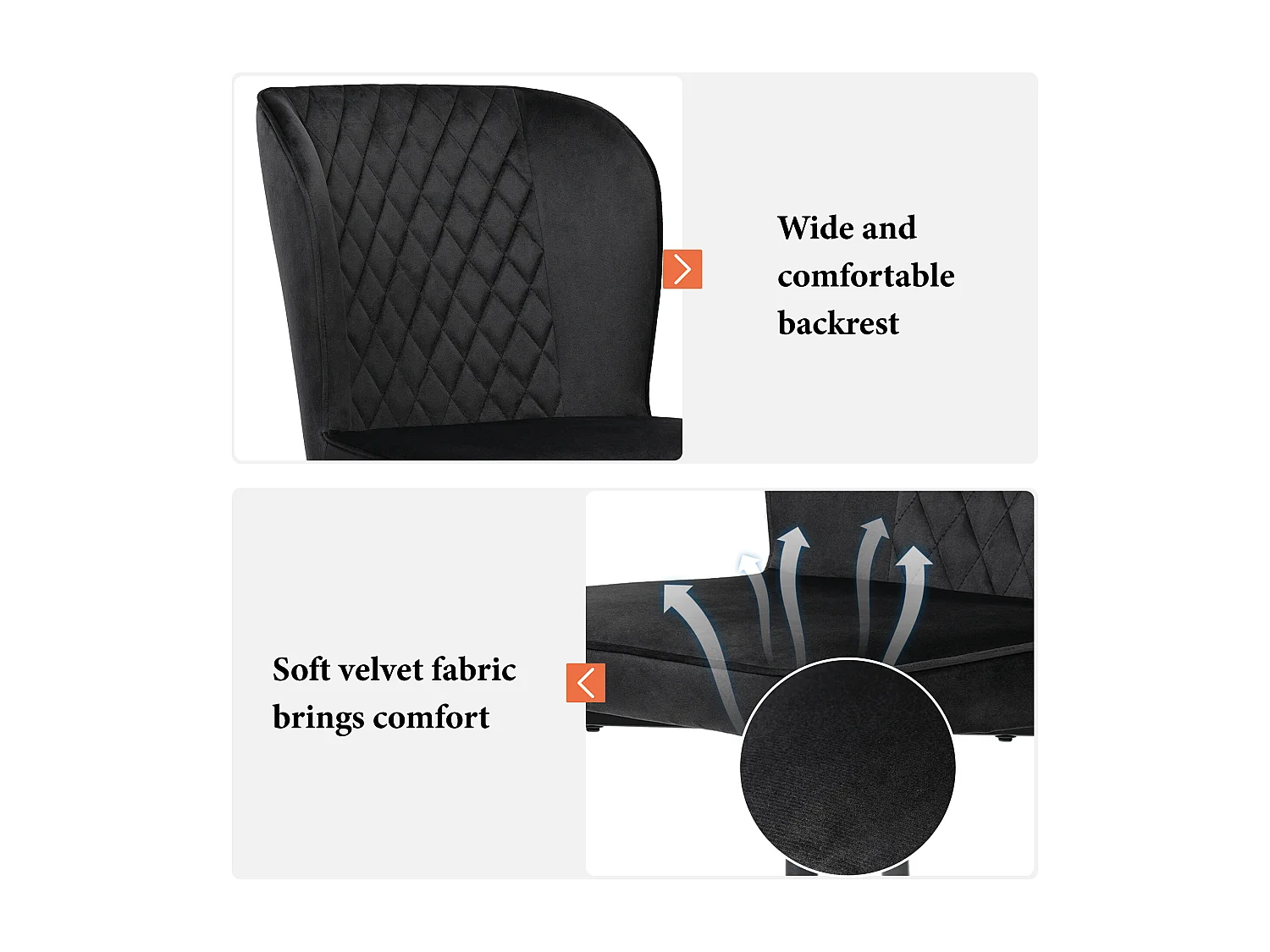 Lot de 4 Chaise de salle à manger avec dossier rembourré et pieds en métal - velours noir