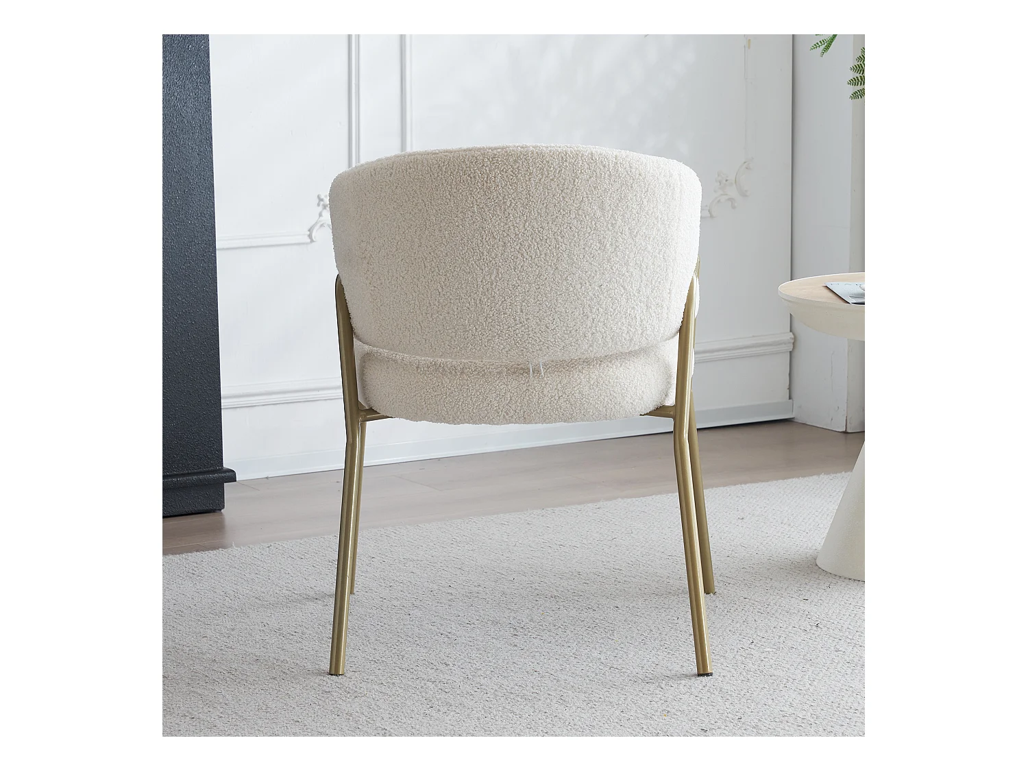 Lot de 2 Chaises de salle à manger en Velours d'agneau - Blanc et Doré