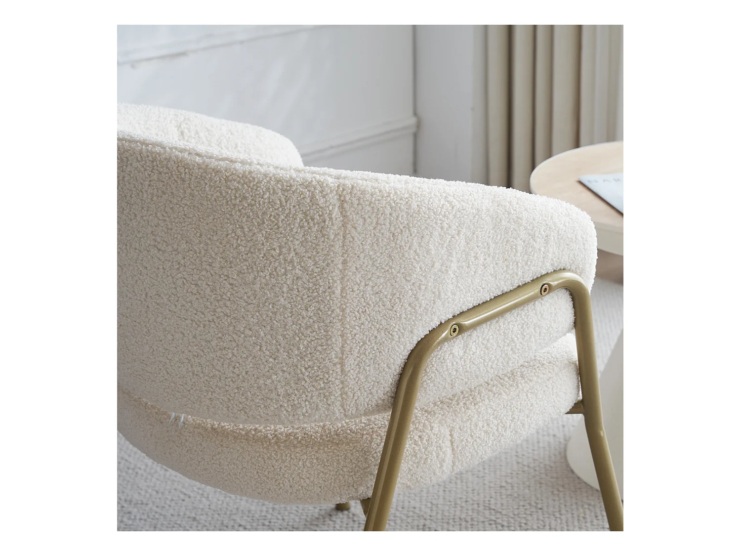 Lot de 2 Chaises de salle à manger en Velours d'agneau - Blanc et Doré