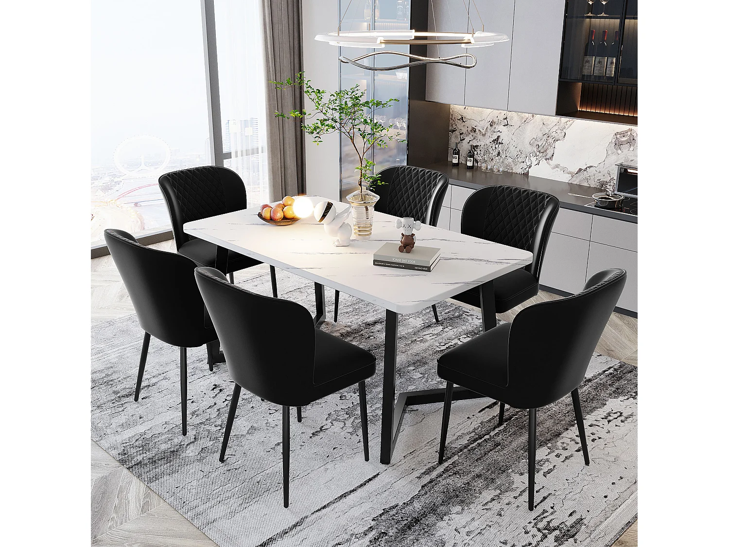 Lot de 6 Chaise de salle à manger Design rembourré Structure Métallique - Noir