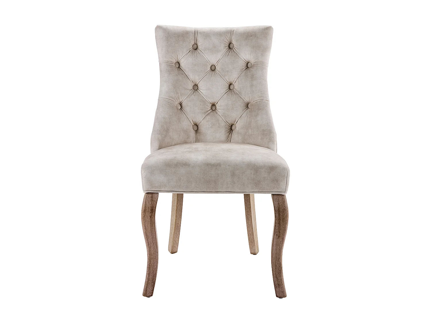 Lot de 4 chaises de salle à manger - velours beige clair - dossier rembourré - décoration boutons - pieds en bois