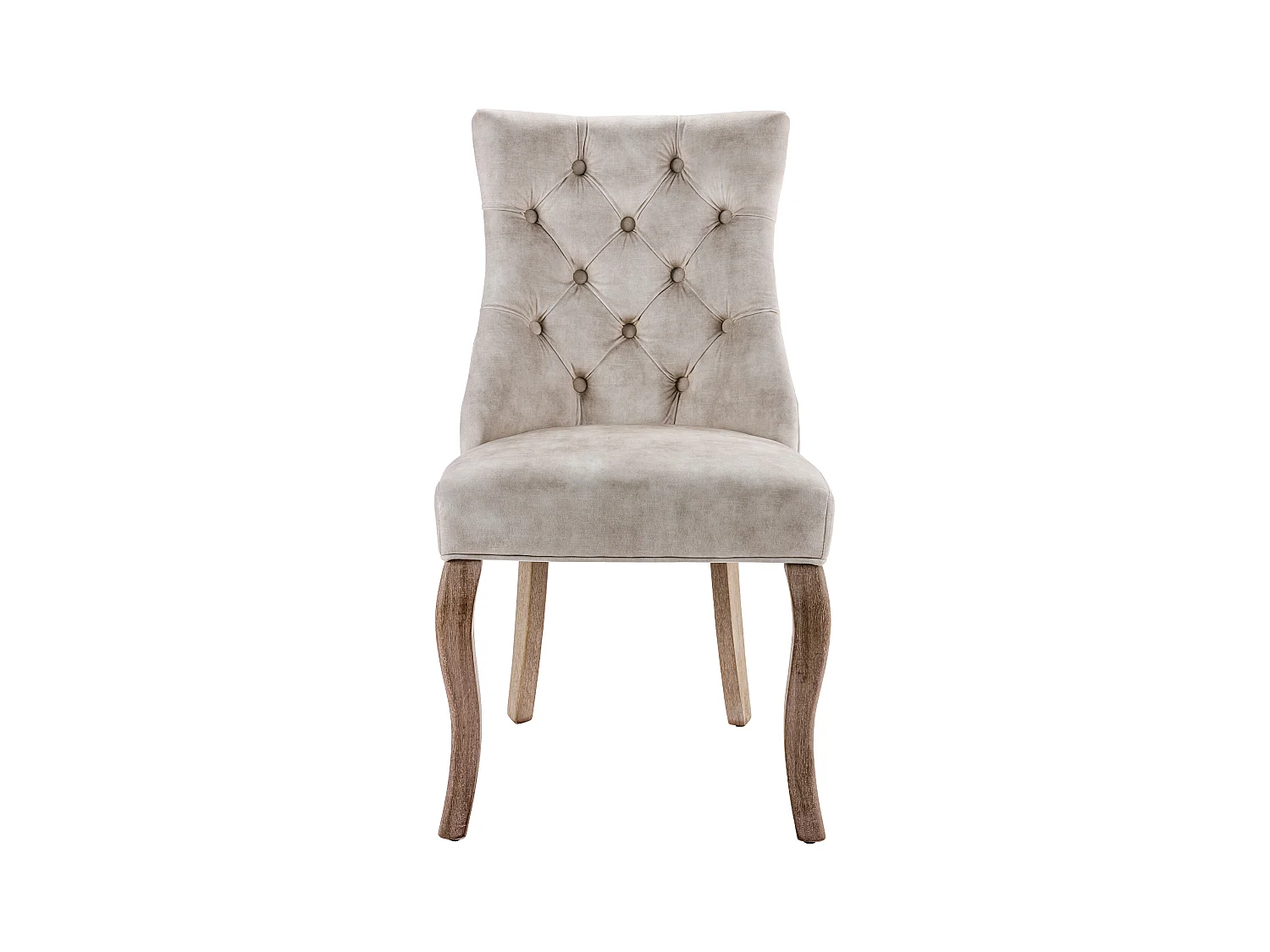 Set van 4 eetkamerstoelen - lichtbeige fluweel - gewatteerde rugleuning - knoopdecoratie - houten poten