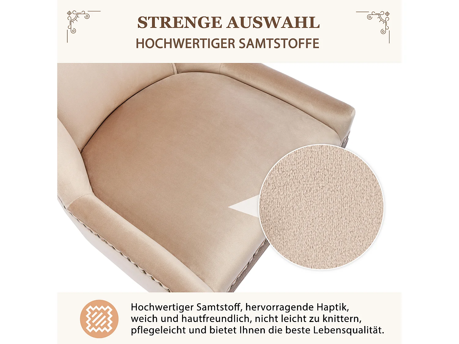 Lot de 2 Chaise de salle à manger Rembourrée avec garniture cloutée et pieds en bois - Beige