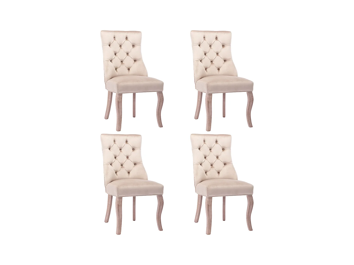 Set van 4 eetkamerstoelen - beige fluweel - gestoffeerde rugleuning - houten poten