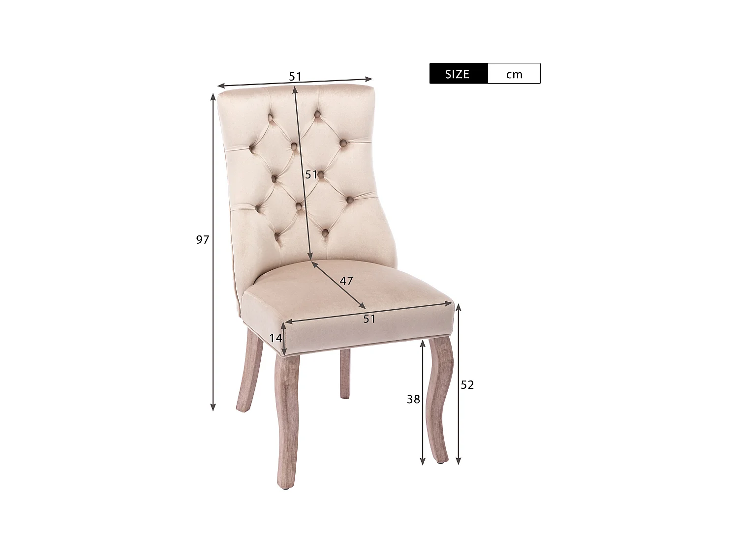 Set van 4 eetkamerstoelen - beige fluweel - gestoffeerde rugleuning - houten poten