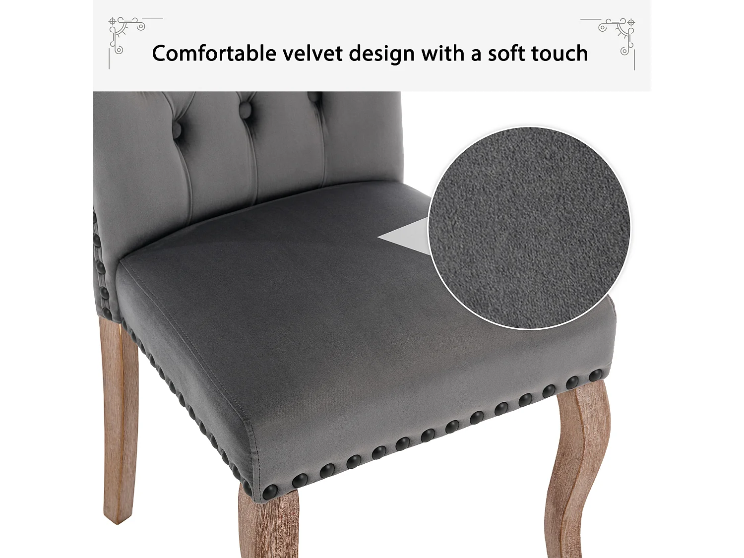 Lot de 6 Chaise de salle à manger Rembourrée avec garniture tête de clou et Pieds en bois - Gris foncé