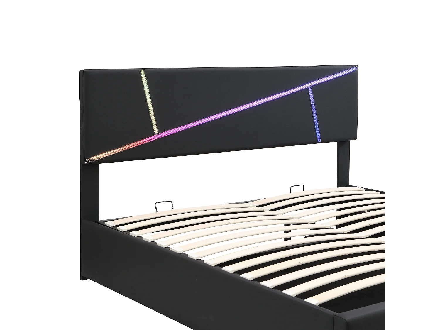 Lit coffre 140x200 cm lit double adulte  avec LED - en cuir artificiel noir - sans matelas