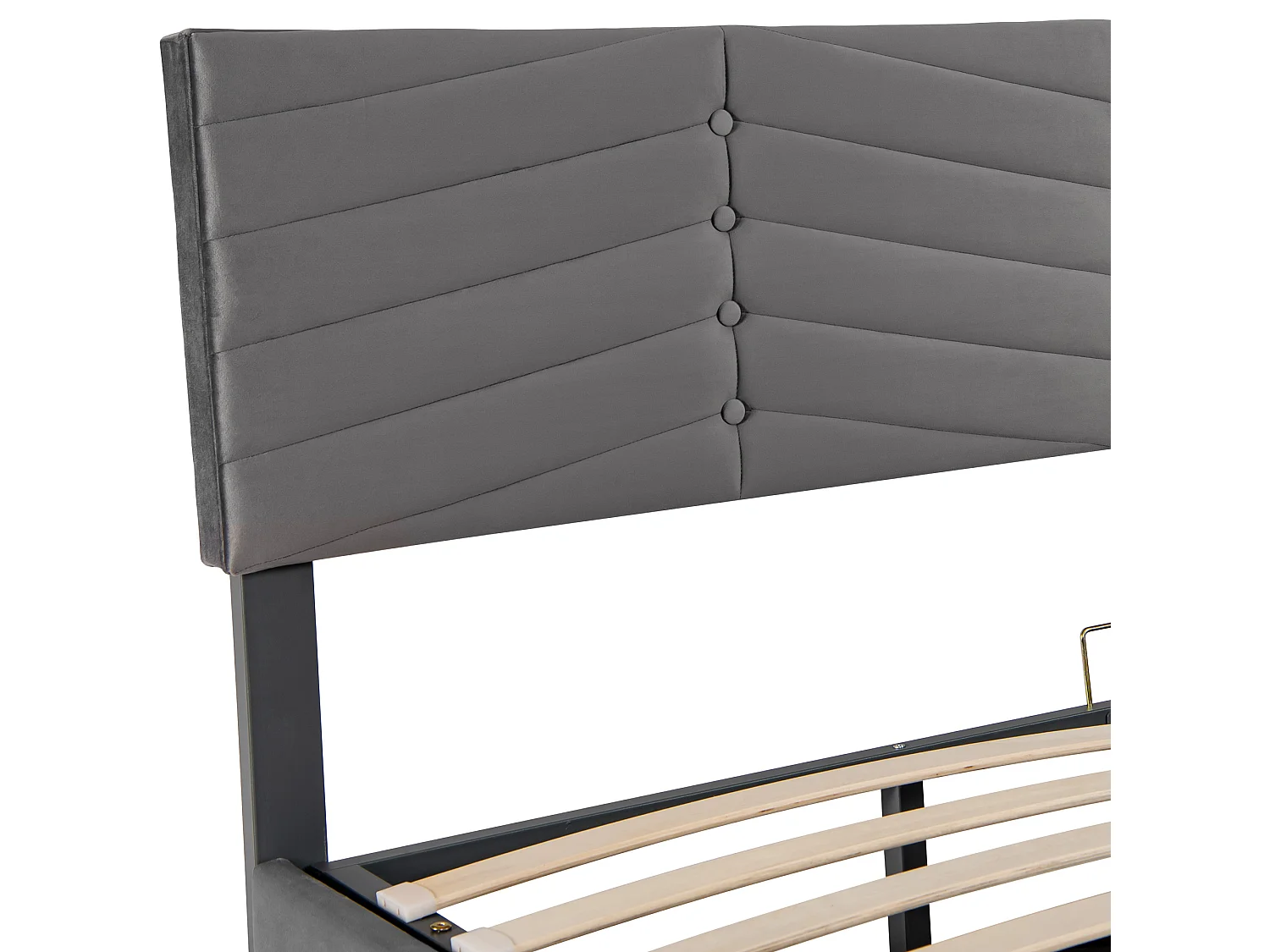 Lit coffre 160x200 cm lit adulte avec style rayures et tête de lit capitonné - velours gris - sans matelas