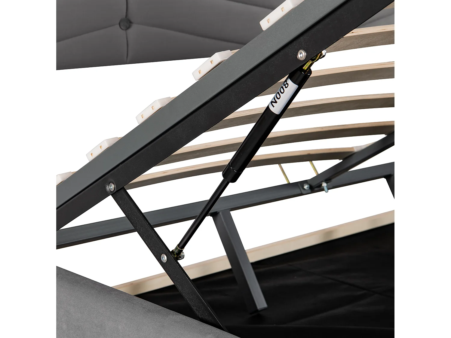 Lit coffre 160x200 cm lit adulte avec style rayures et tête de lit capitonné - velours gris - sans matelas