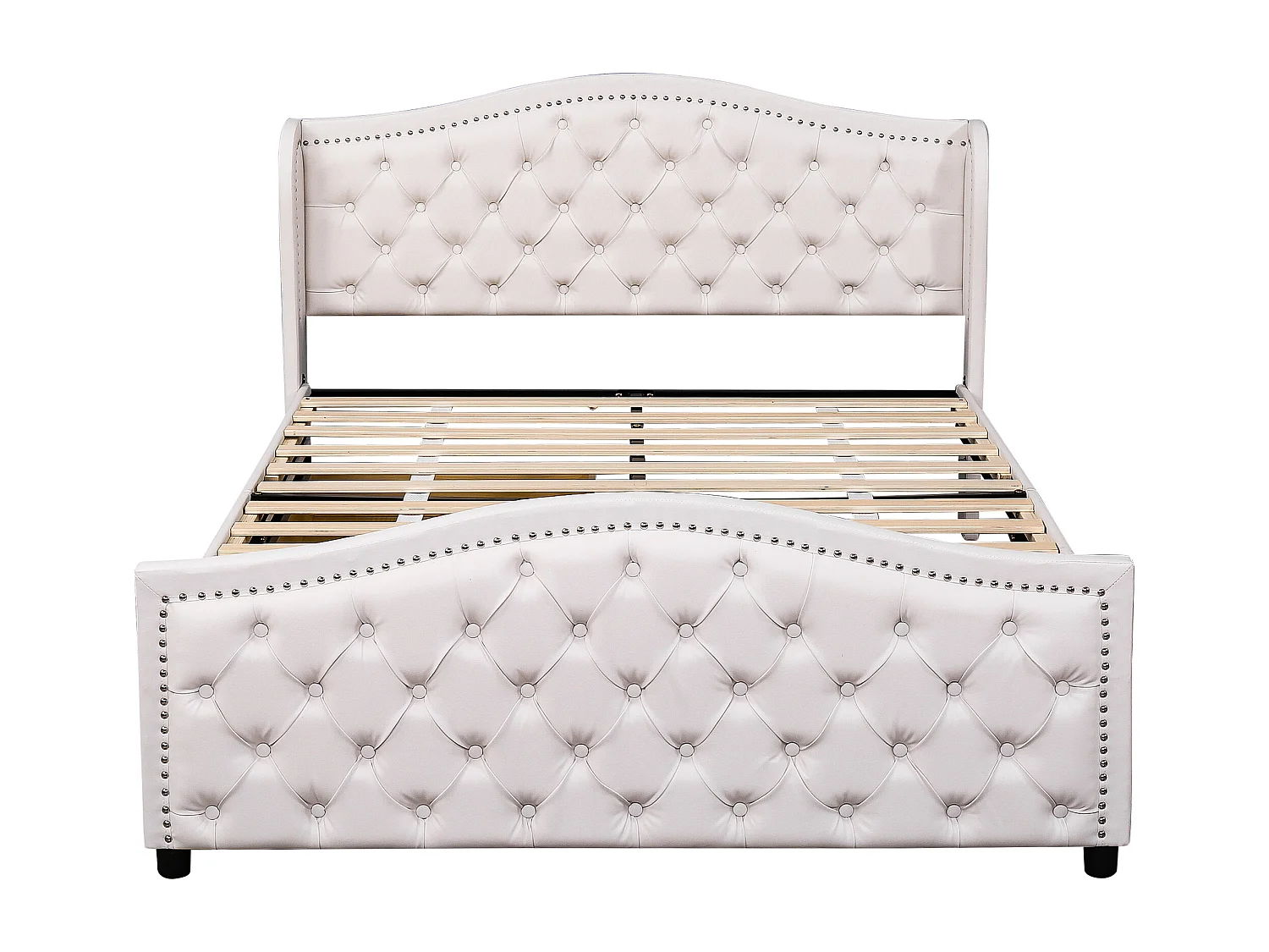 Bed 140x200 cm - wit PU - met 2 lades en geklonken hoofdbord - zonder matras