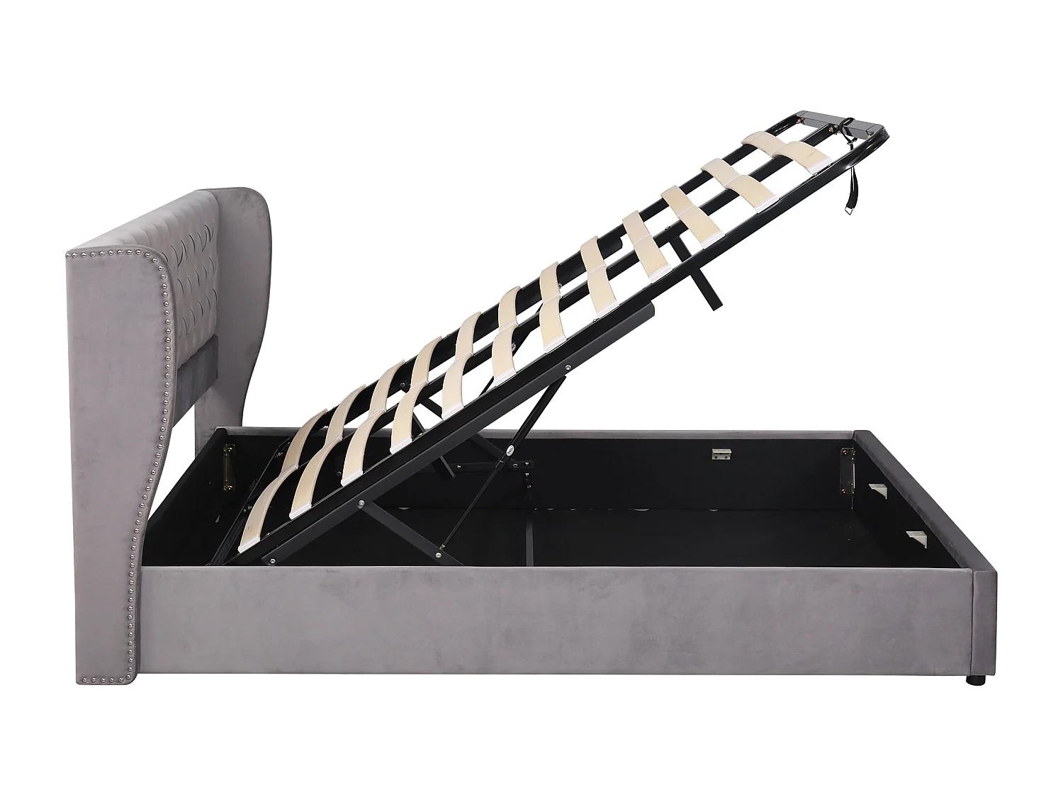 Lit coffre 180x200 cm Lit double avec tête de lit capitonne - velours gris - sans matelas