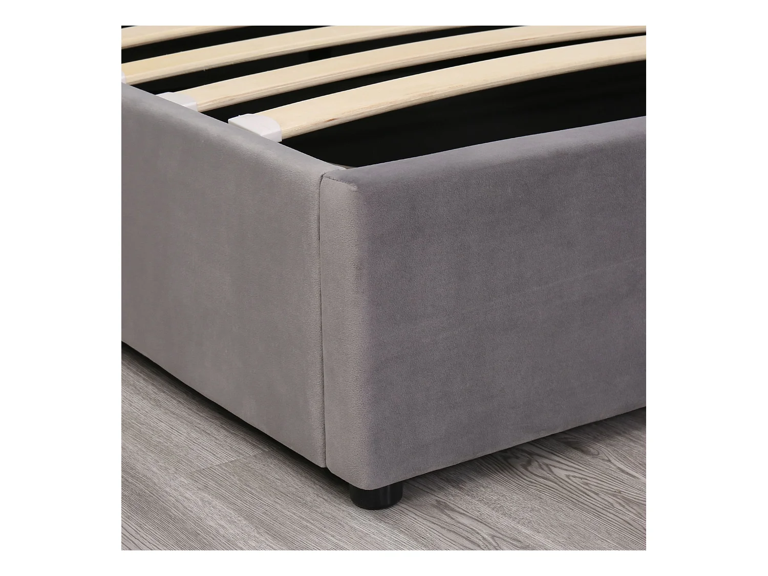Bett mit Stauraum 180 x 200 cm – Grauer Samt – Gepolstertes Bett mit Kopfteil und Lattenrost – Ohne Matratze