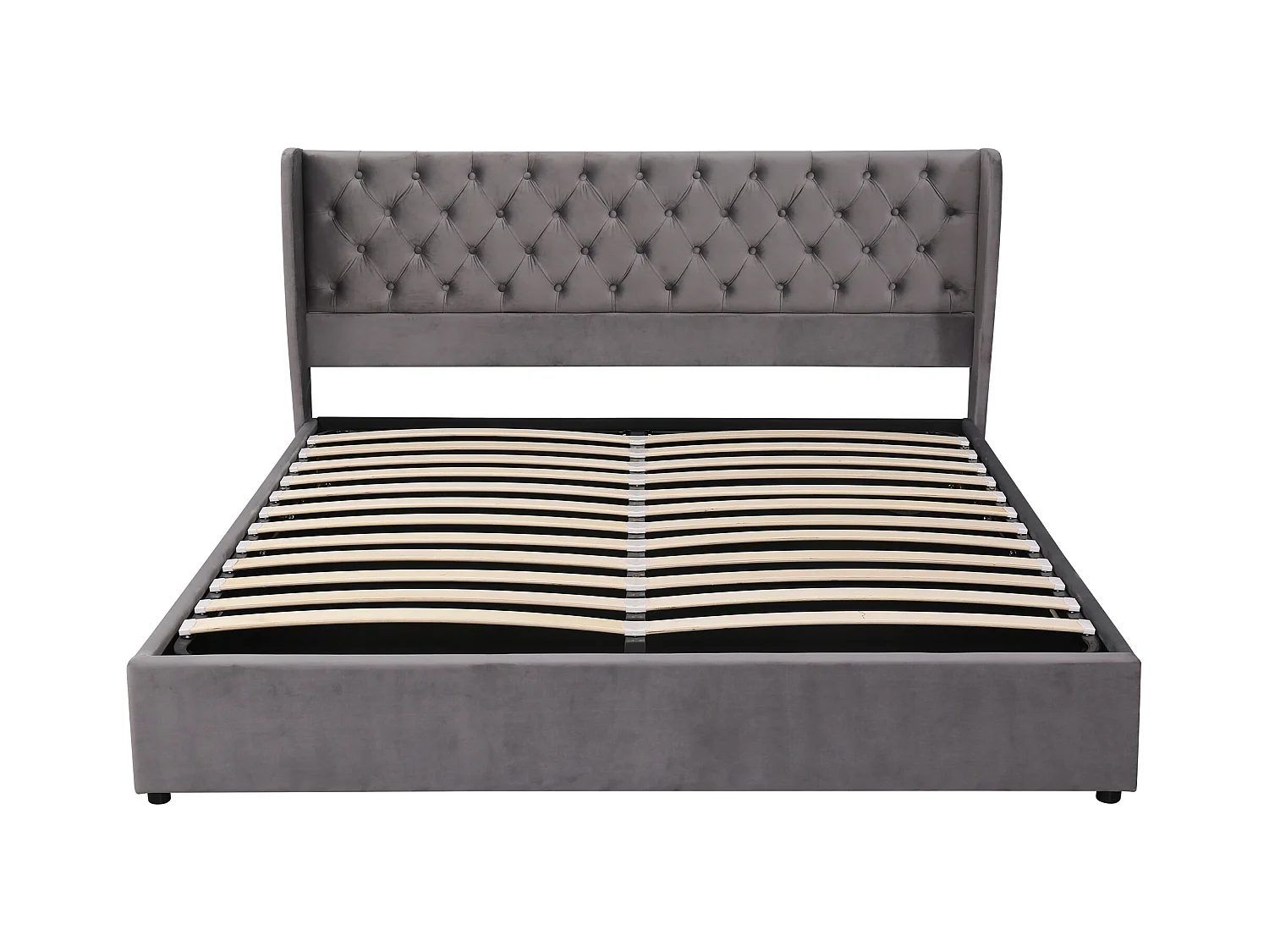 Bett mit Stauraum 180 x 200 cm – Grauer Samt – Gepolstertes Bett mit Kopfteil und Lattenrost – Ohne Matratze