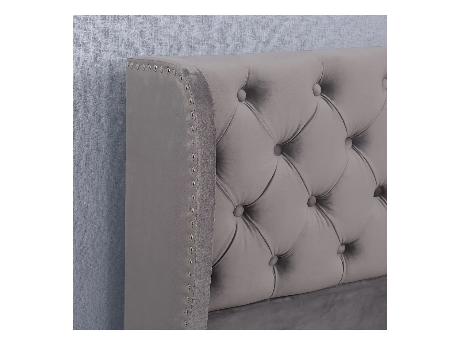 Bett mit Stauraum 180 x 200 cm – Grauer Samt – Gepolstertes Bett mit Kopfteil und Lattenrost – Ohne Matratze