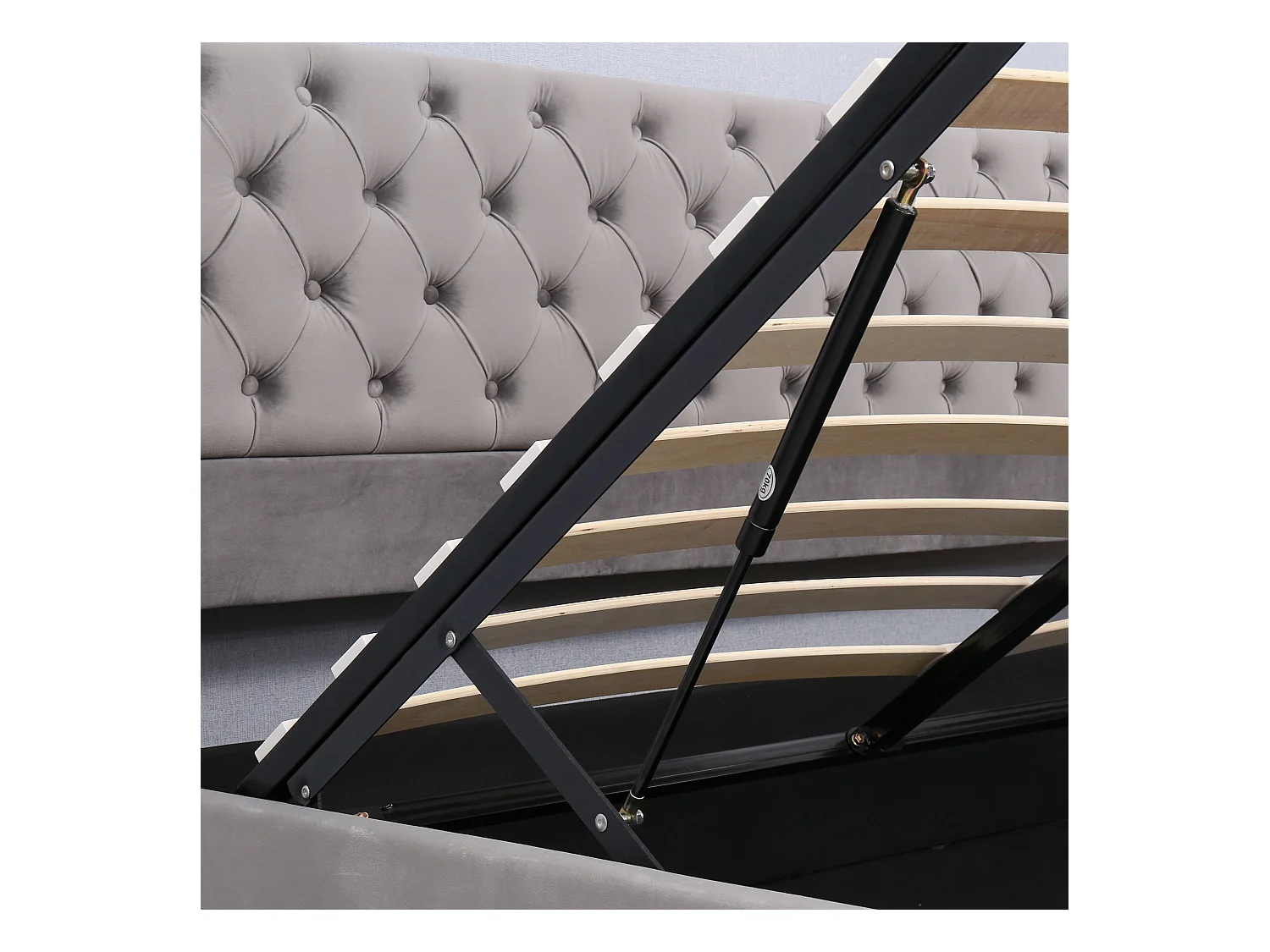 Bett mit Stauraum 180 x 200 cm – Grauer Samt – Gepolstertes Bett mit Kopfteil und Lattenrost – Ohne Matratze