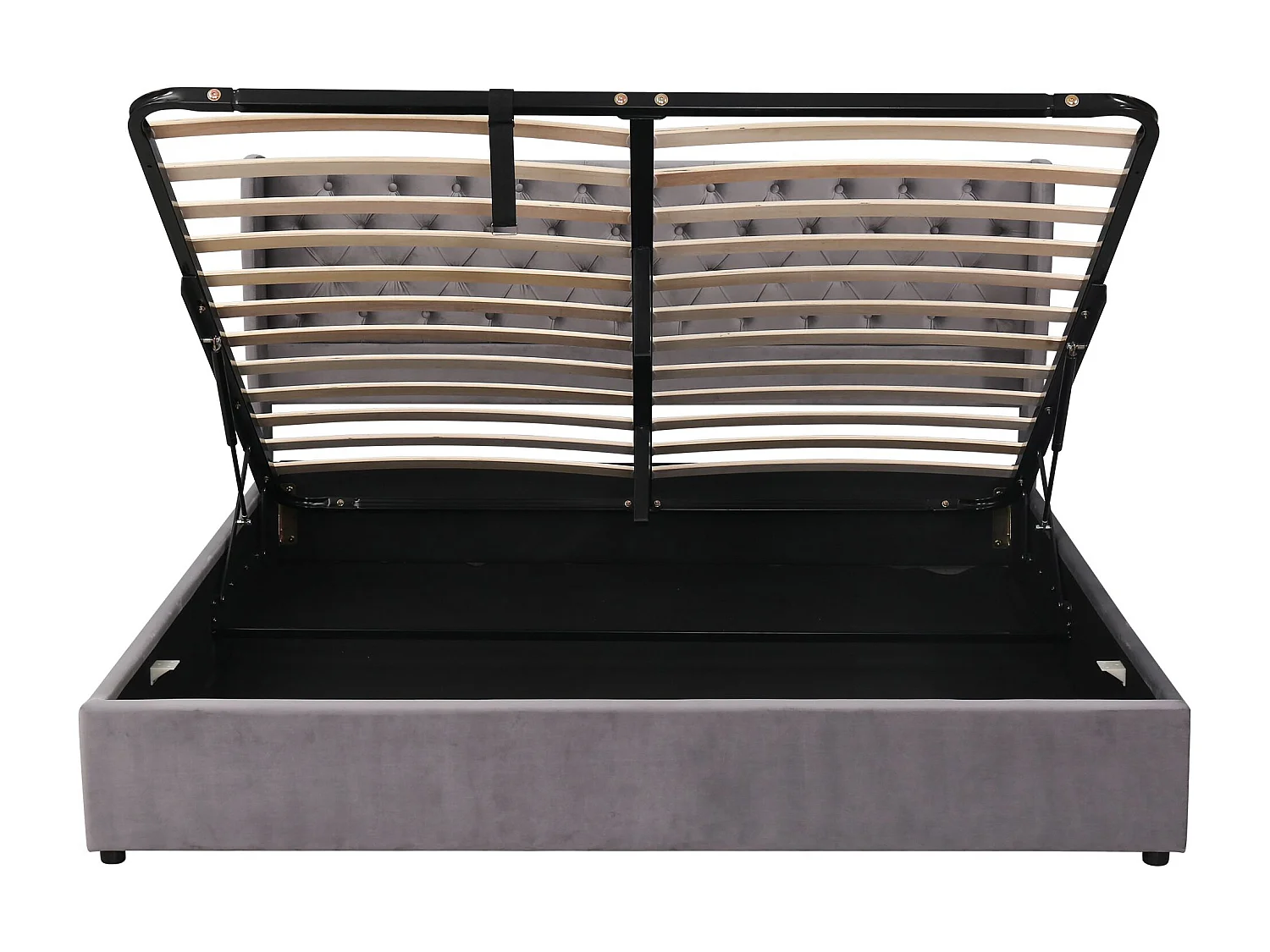 Lit coffre 180x200 cm Lit double avec tête de lit capitonne - velours gris - sans matelas