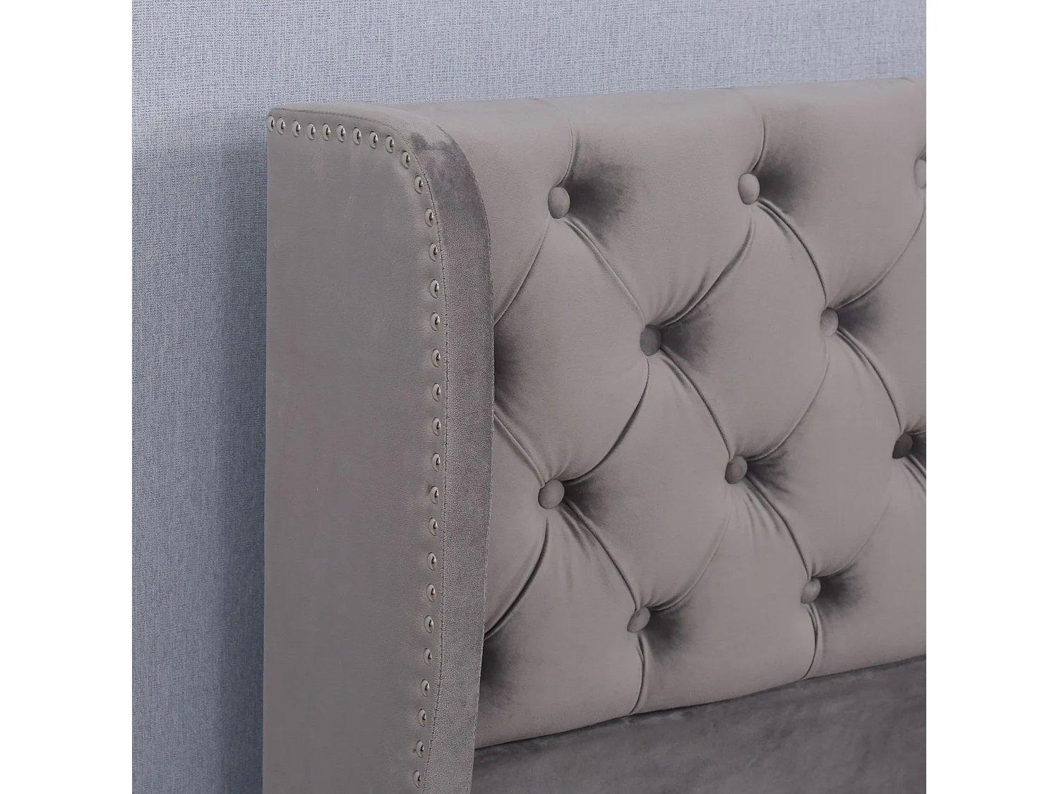 Lit coffre 180x200 cm Lit double avec tête de lit capitonne - velours gris - sans matelas