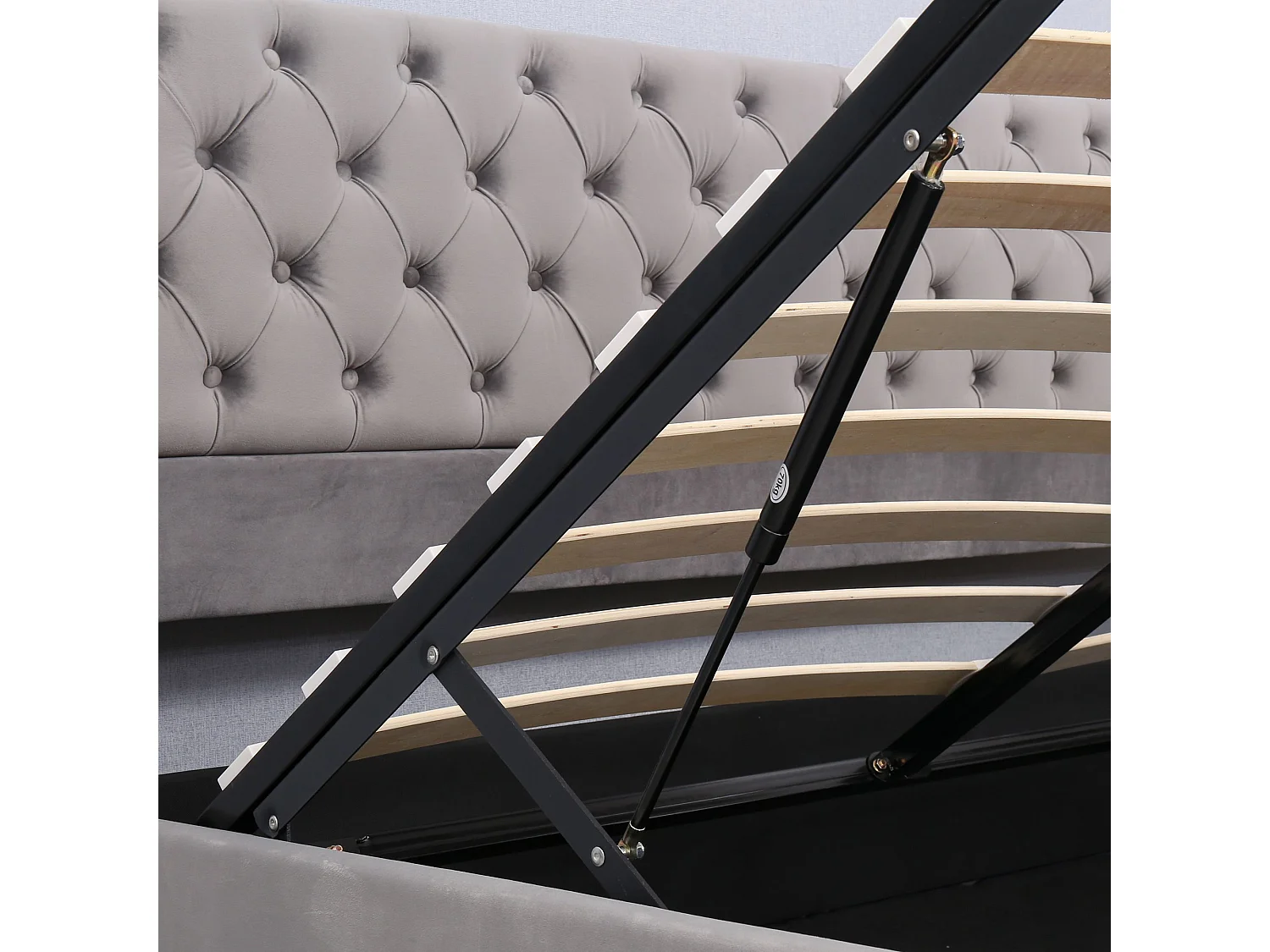 Lit coffre 180x200 cm Lit double avec tête de lit capitonne - velours gris - sans matelas