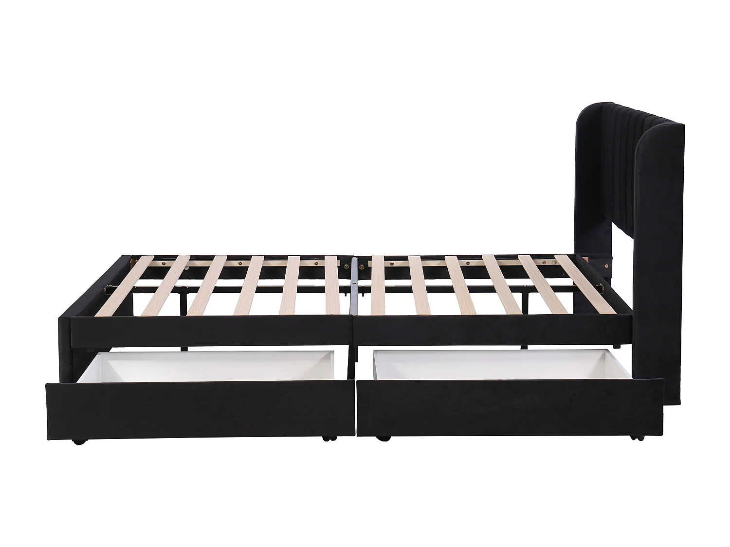 Lit adulte 140x200 cm lit double avec 2 tiroirs - tissu en velours noir - sans matelas