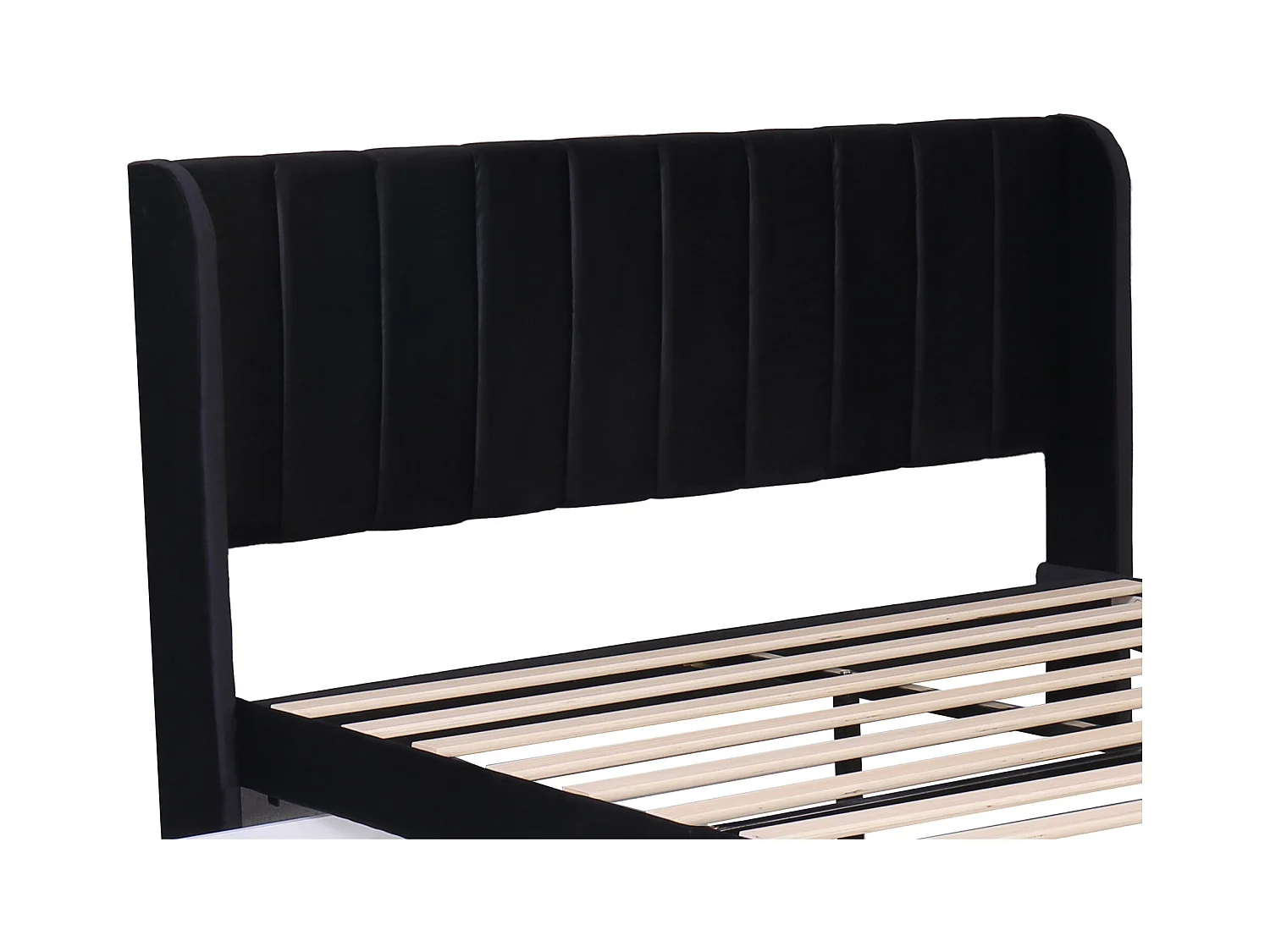 Bett 140 x 200 cm – schwarzer Samt – Erwachsenenbett mit Lattenrost und 2 Schubladen – ohne Matratze