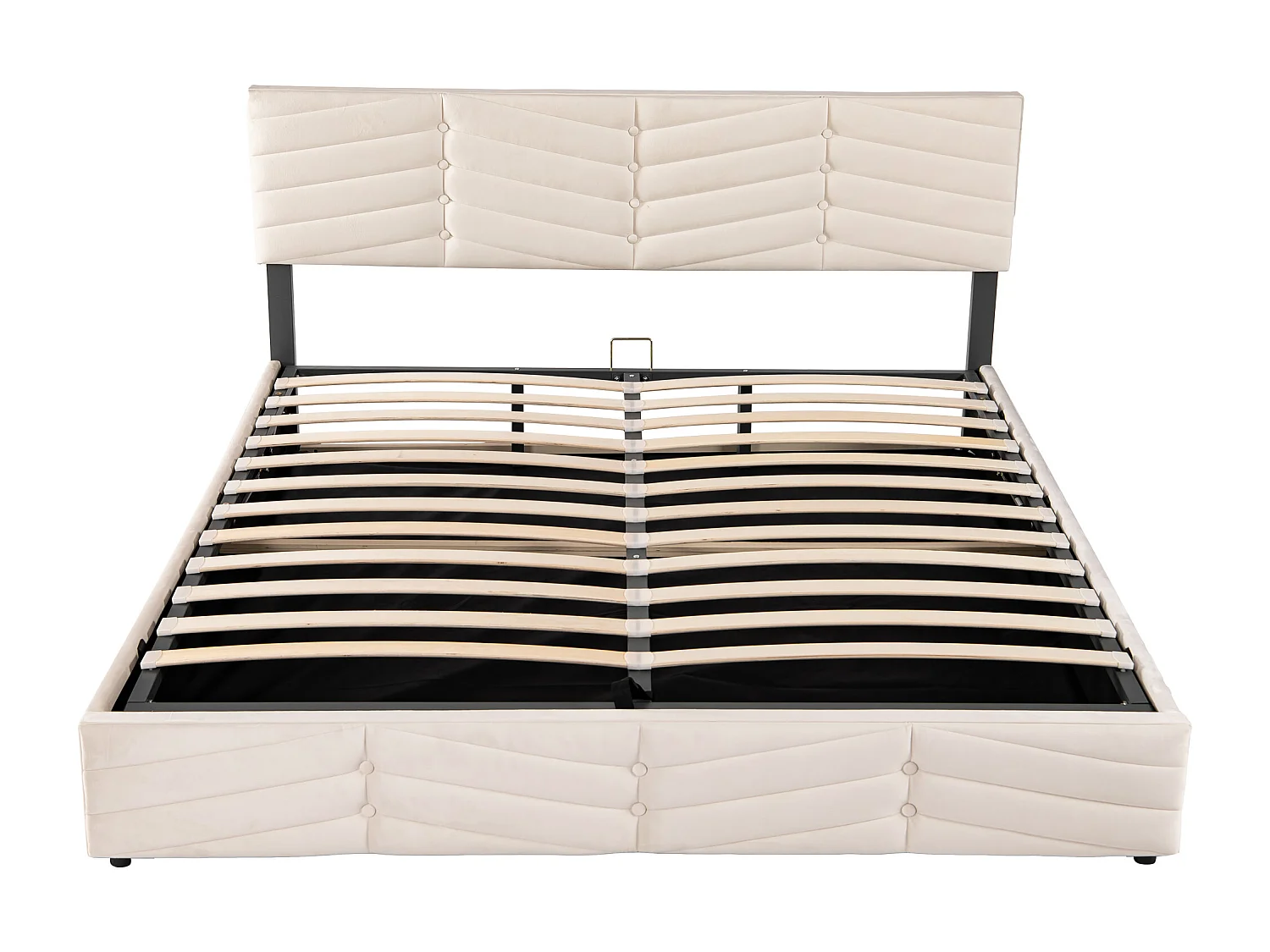 180 x 200 cm Bett mit Stauraum – beigefarbener Samtstoff – Doppelbett mit verstellbarem Kopfteil und Lattenrost – ohne Matratze