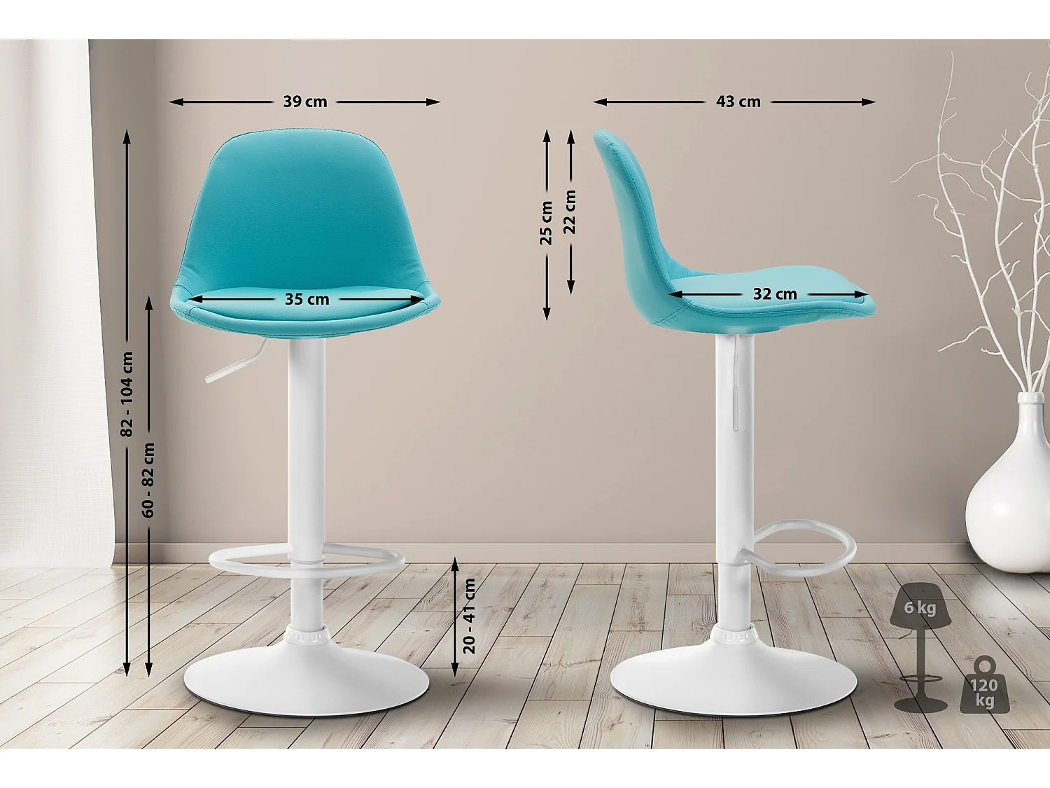 Tabouret de bar - Similicuir & Métal - Bleu - Kiel