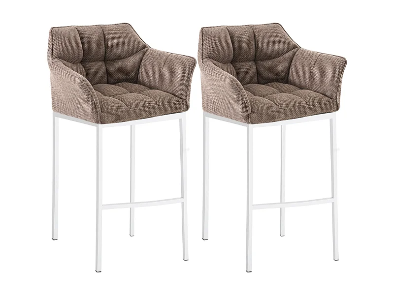 Lot de 2  Tabouret de bar - Tissu & Blanc - Marron terre - Damaso