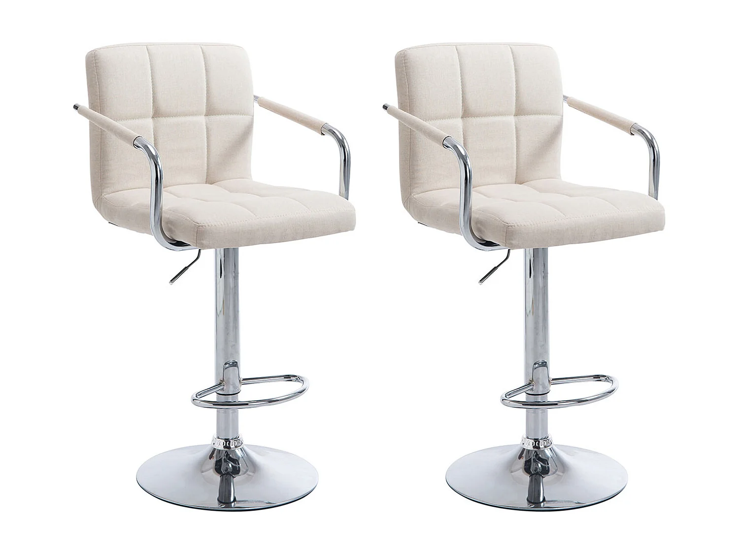 Lot de 2  Tabouret de bar - Tissu & Métal chromé - Beige - Lucy V2