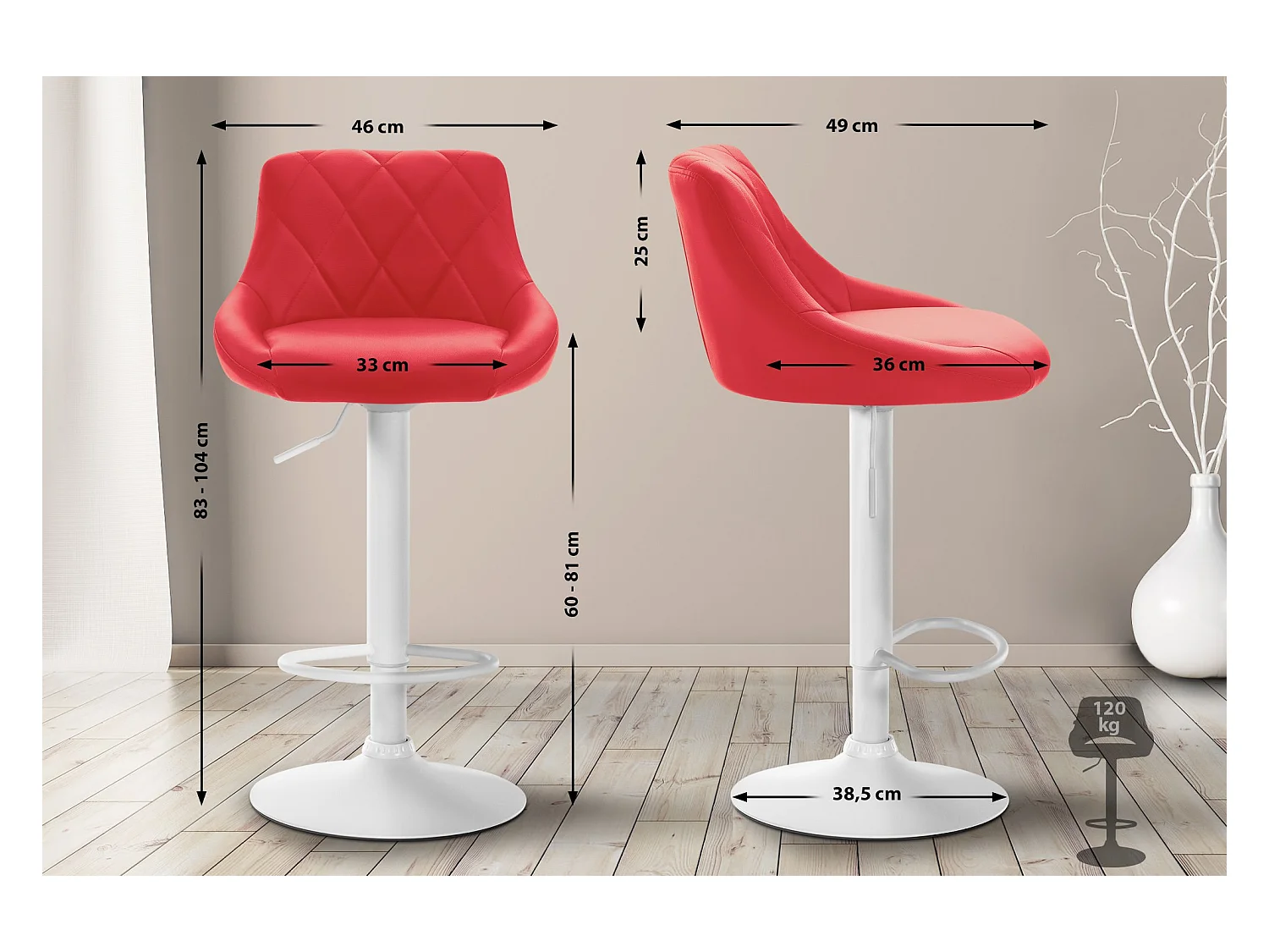 Barhocker - Kunstleder & weiß - rot - Lazio