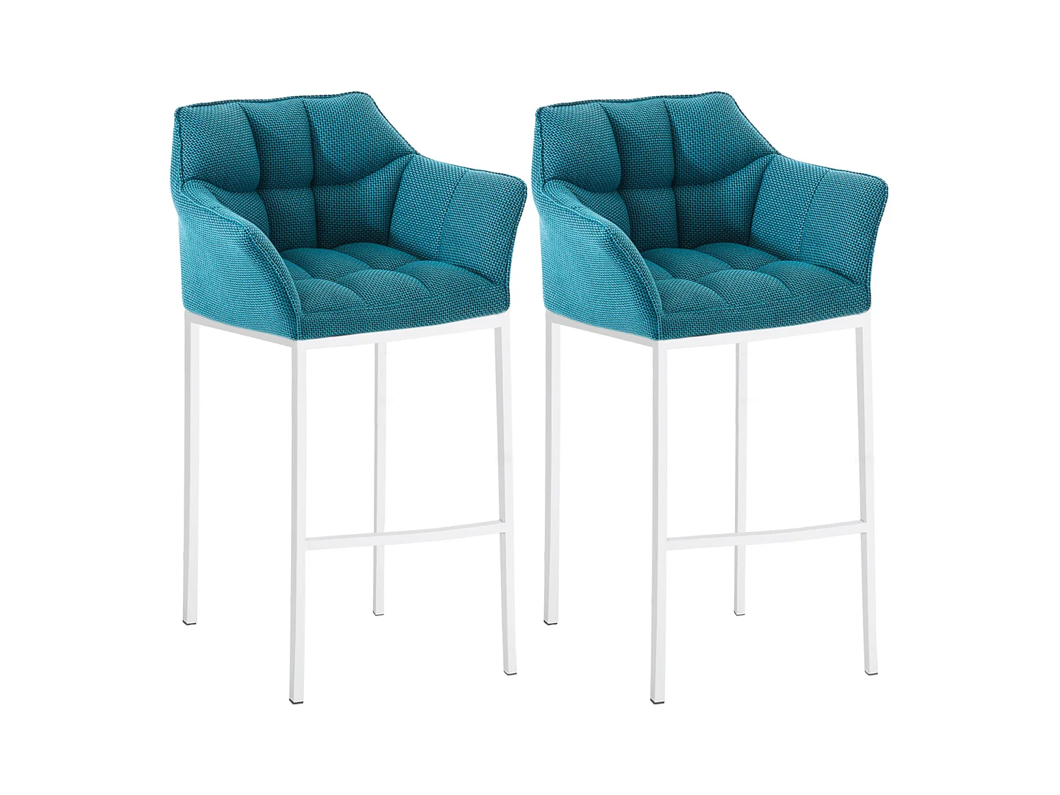 Lot de 2  Tabouret de bar - Tissu & Blanc - Turquoise - Damaso