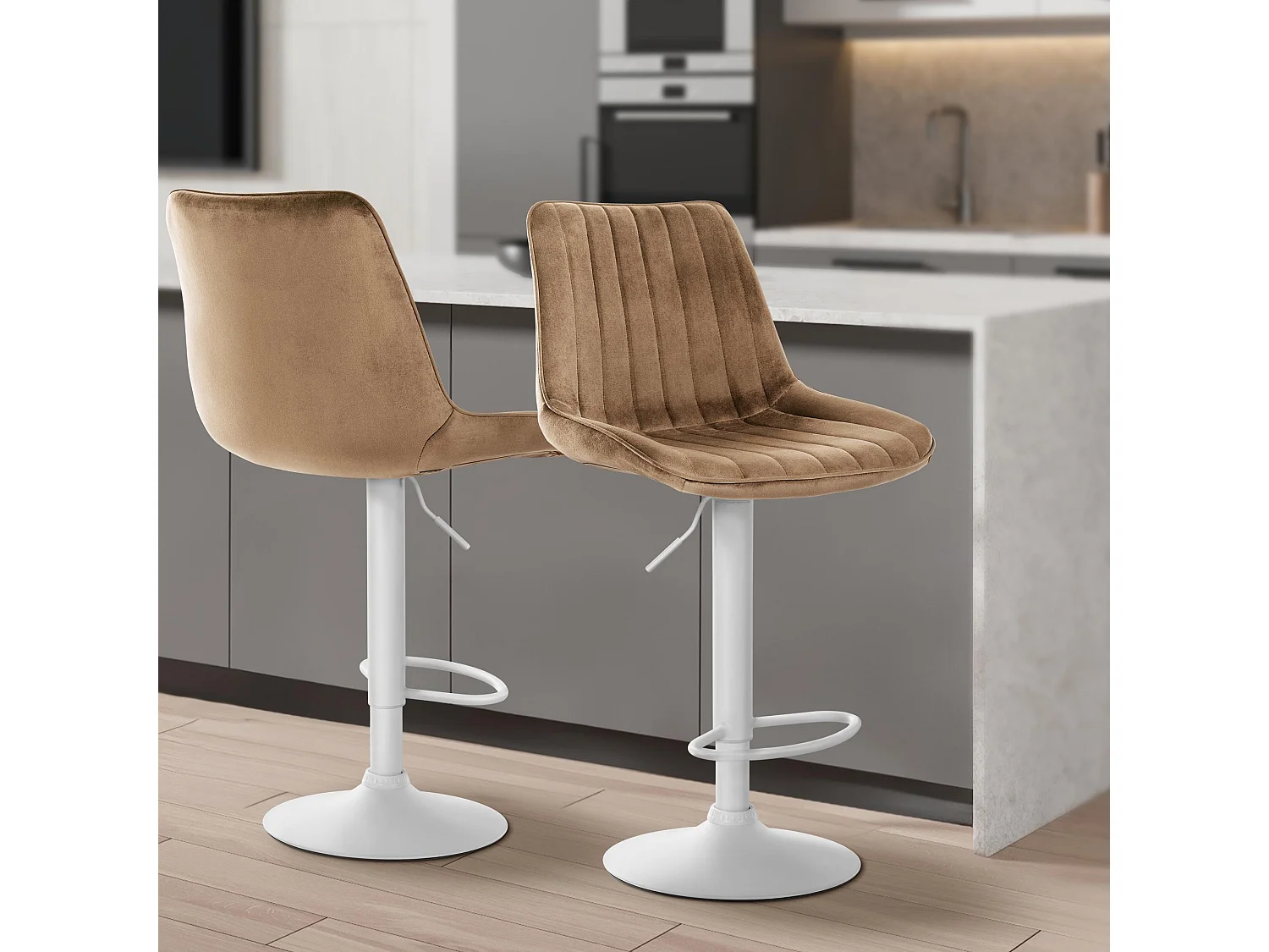 Tabouret de bar - Velours & Blanc - Marron - Toni