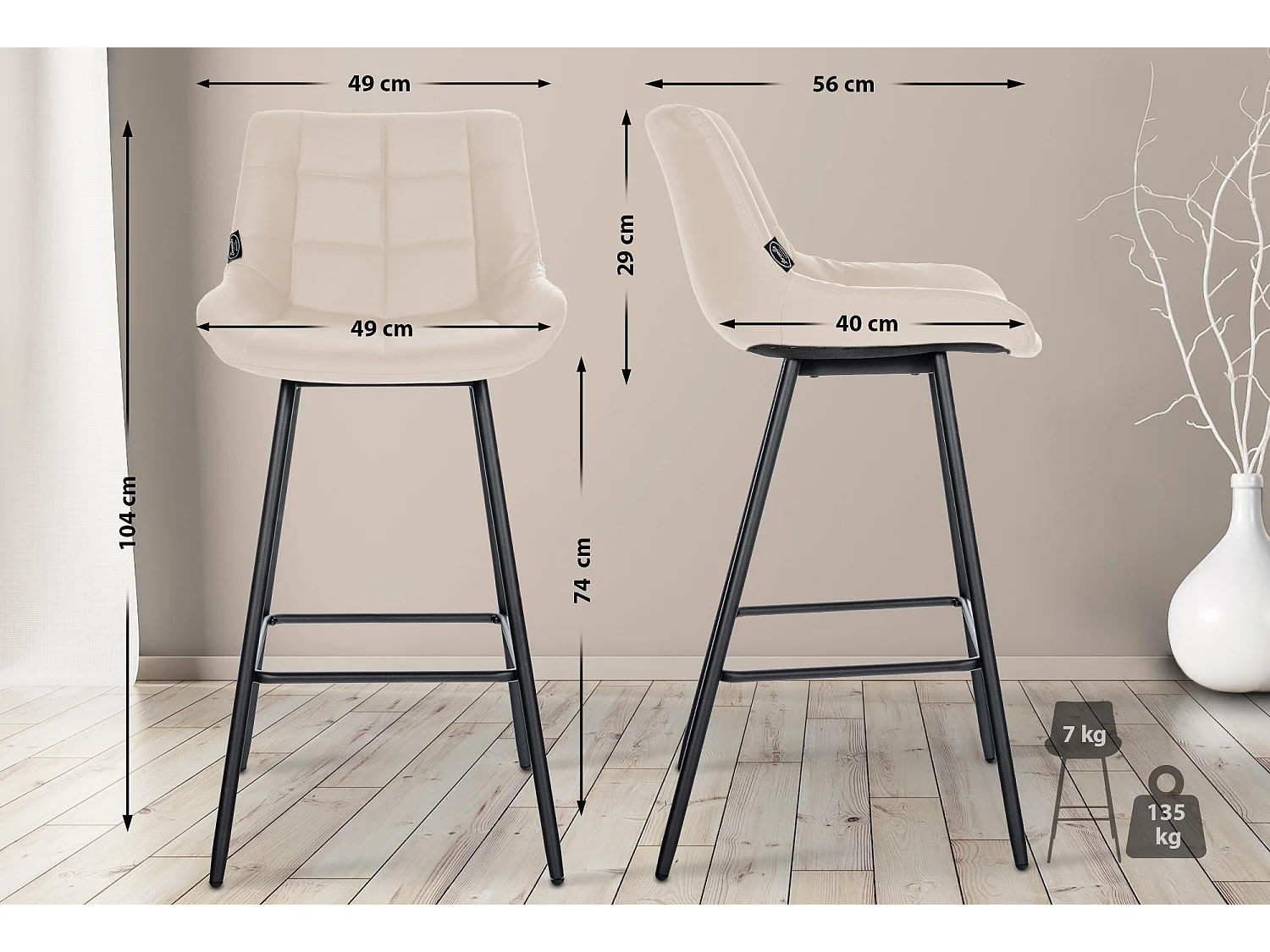 Tabouret de bar - Similicuir - Crème - Weston