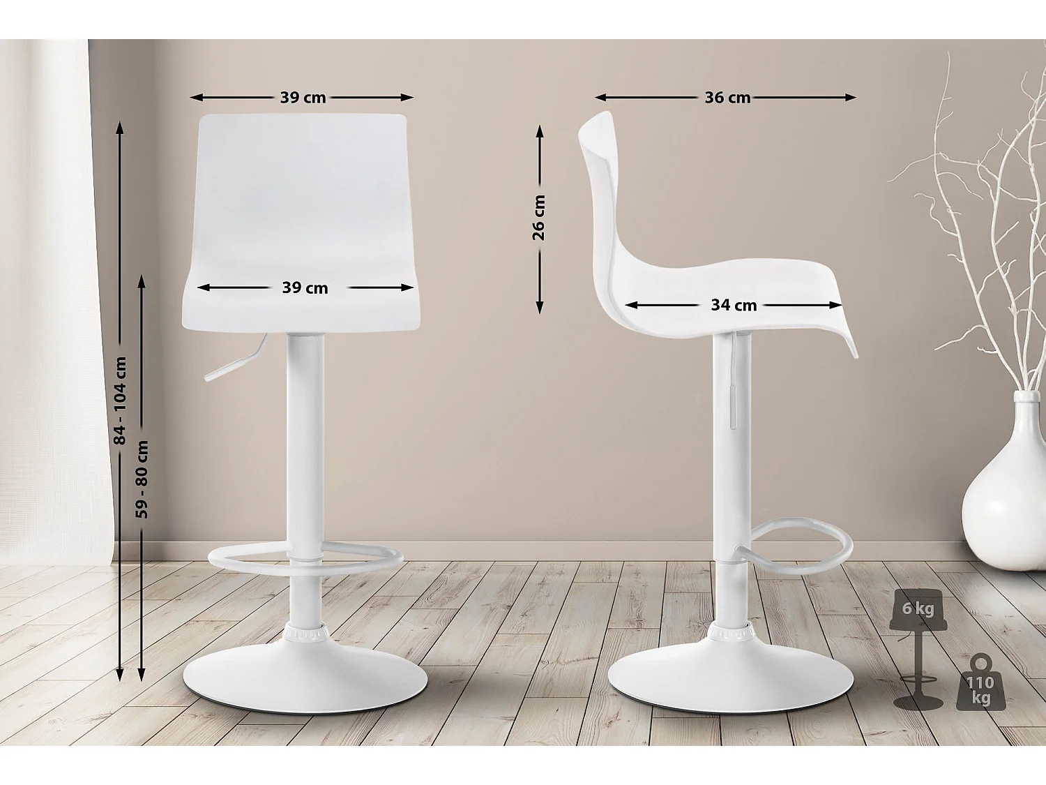 Tabouret de bar - Plastique - Blanc - Hoover