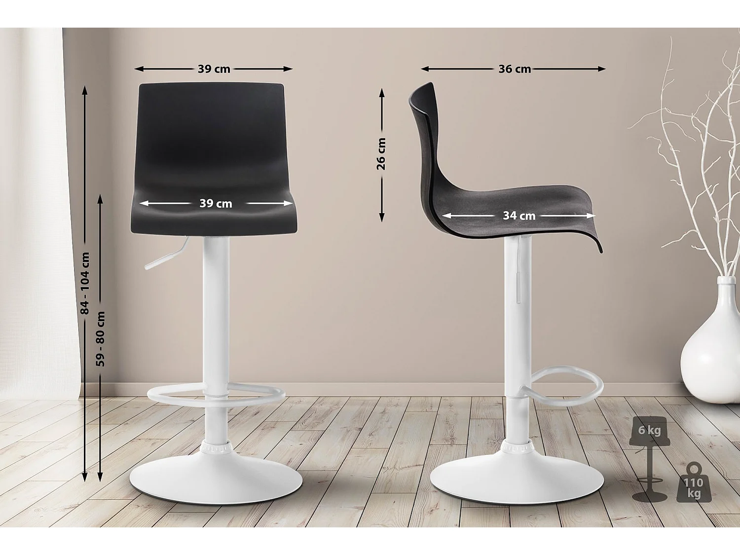 Tabouret de bar - Plastique - Noir - Hoover