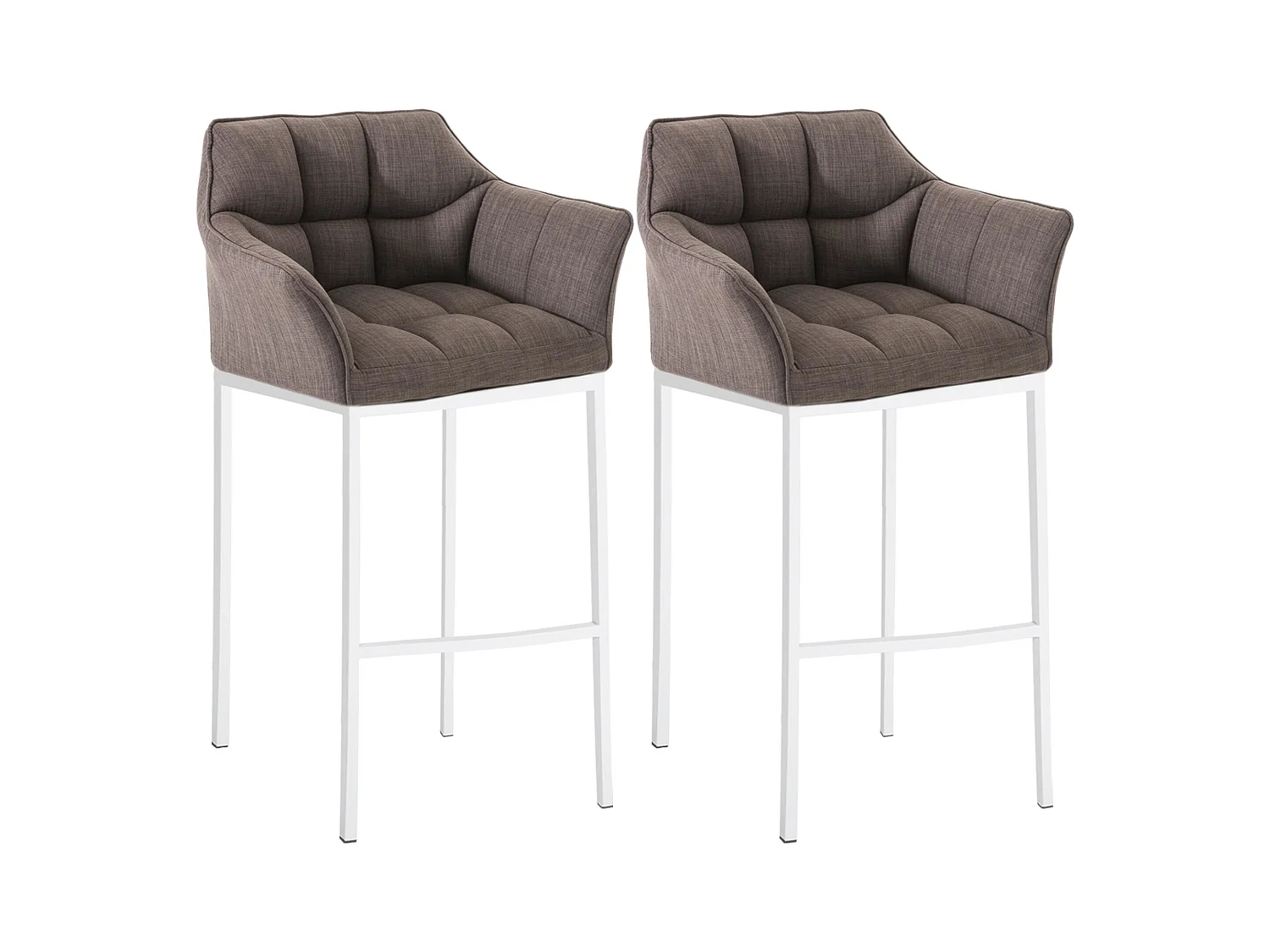Lot de 2  Tabouret de bar - Tissu & Blanc - Gris - Damaso