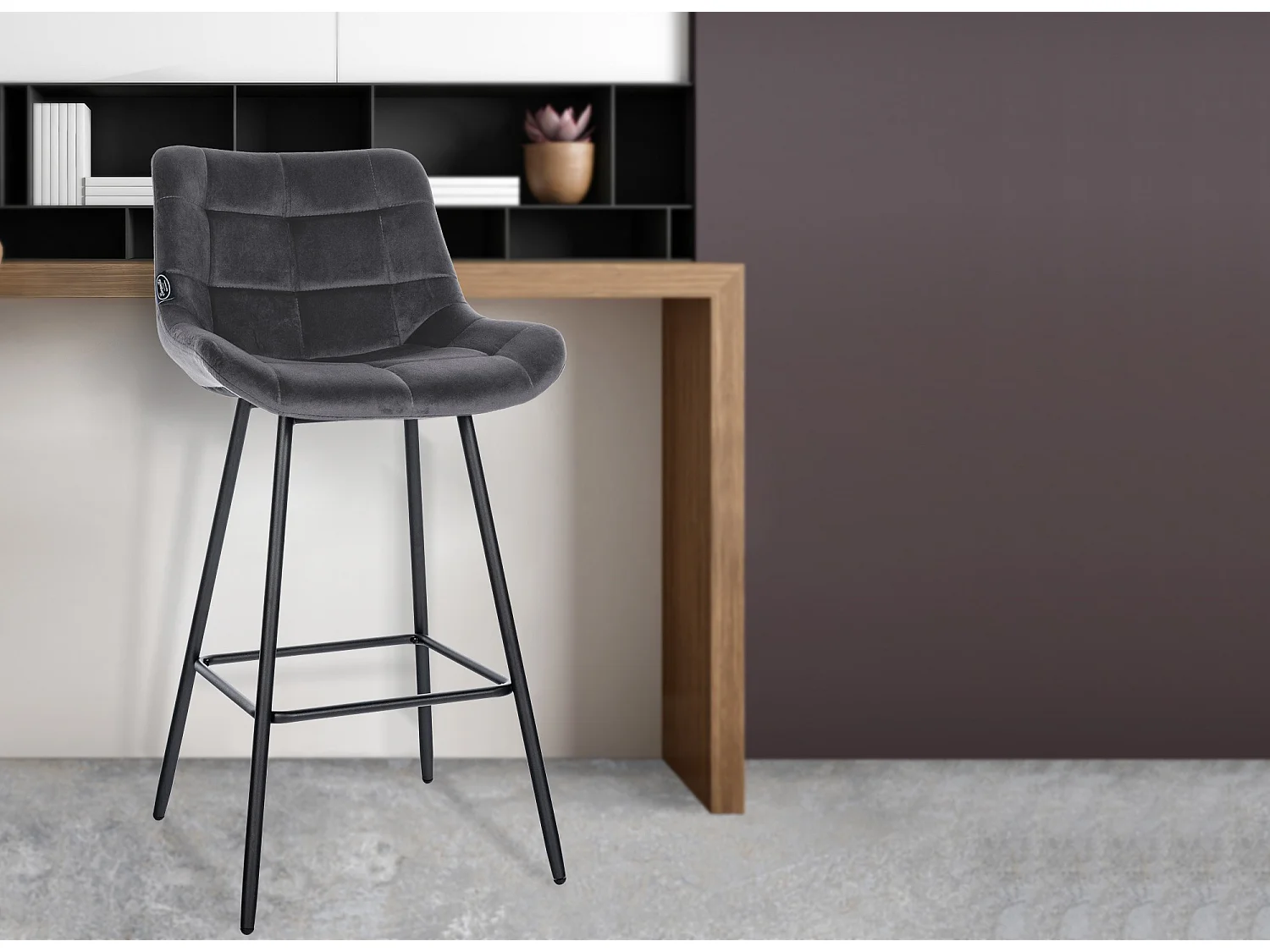 Tabouret de bar - Velours & Métal - Gris foncé - Weston