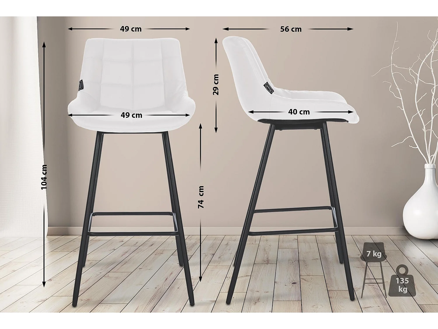 Tabouret de bar - Similicuir & Métal - Blanc - Weston