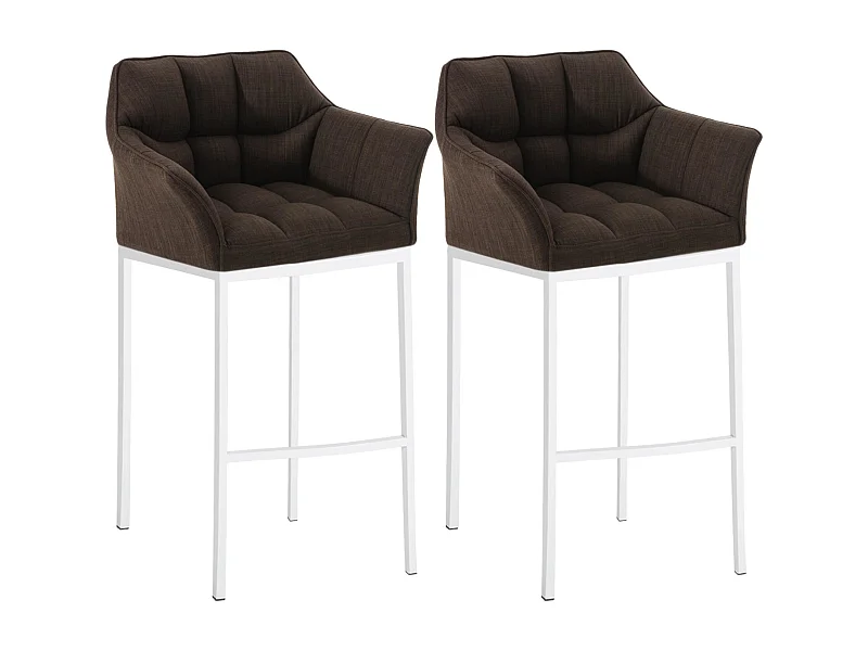 Lot de 2  Tabouret de bar - Tissu & Blanc - Marron - Damaso