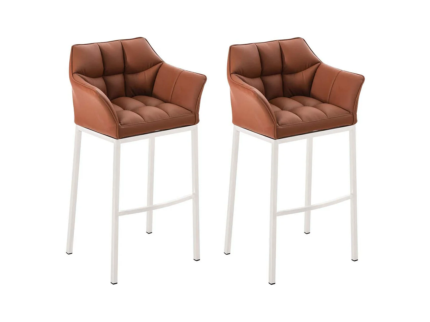 Lot de 2  Tabouret de bar - Similicuir & Blanc - Marron clair - DAMASO