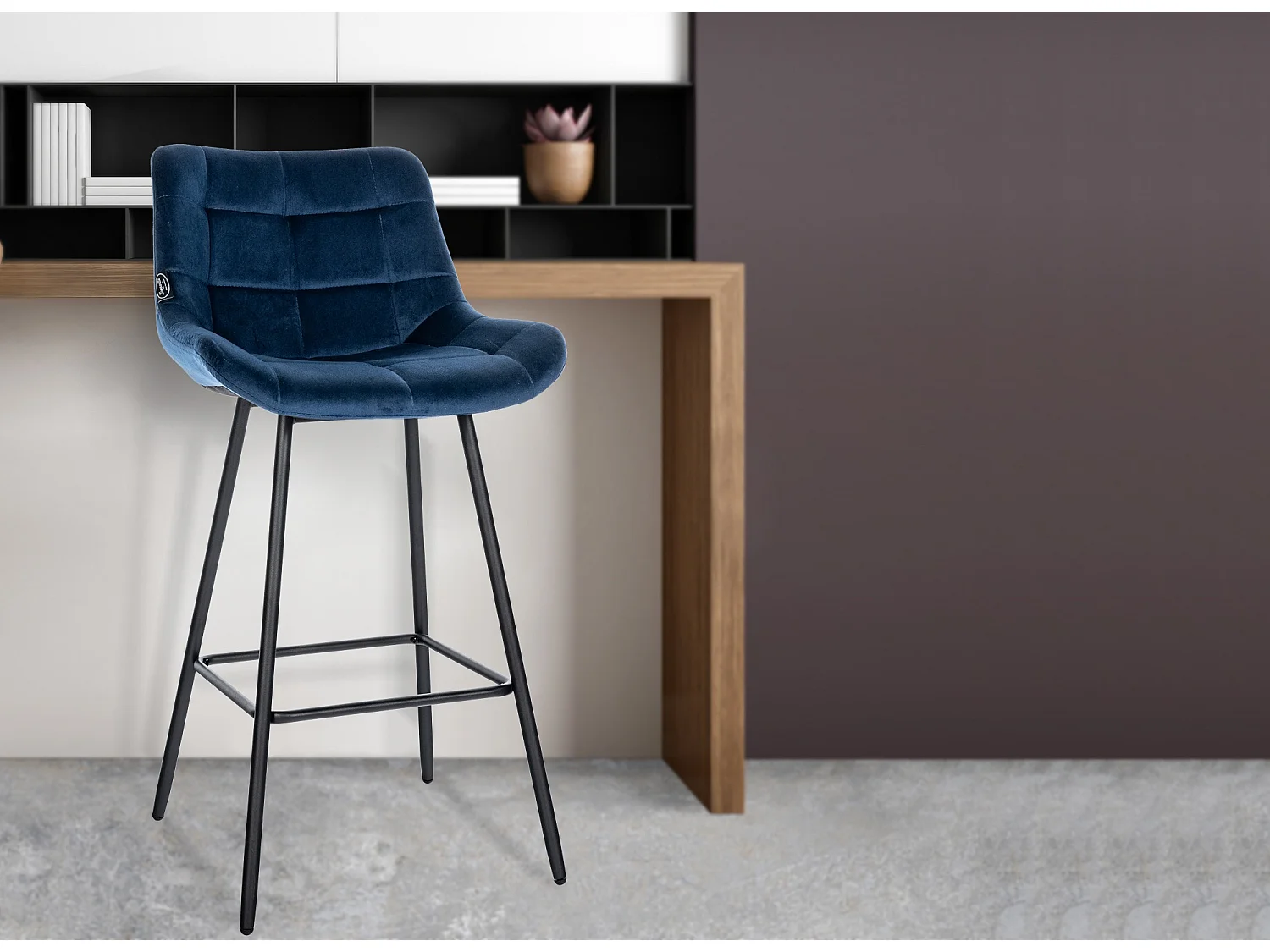 Tabouret de bar - Velours & Métal - Bleu - Weston