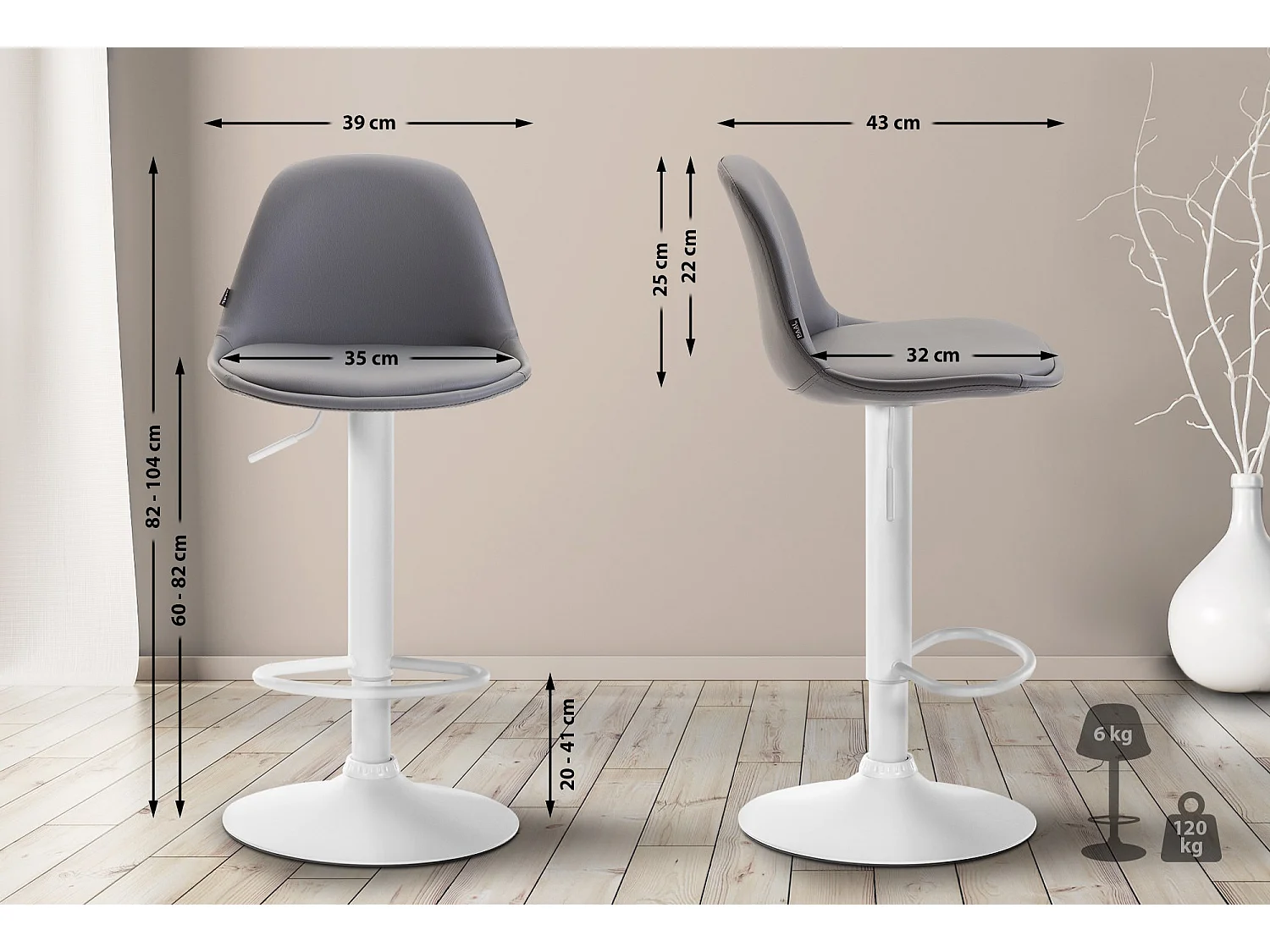 Tabouret de bar - Similicuir & Métal - Gris - Kiel