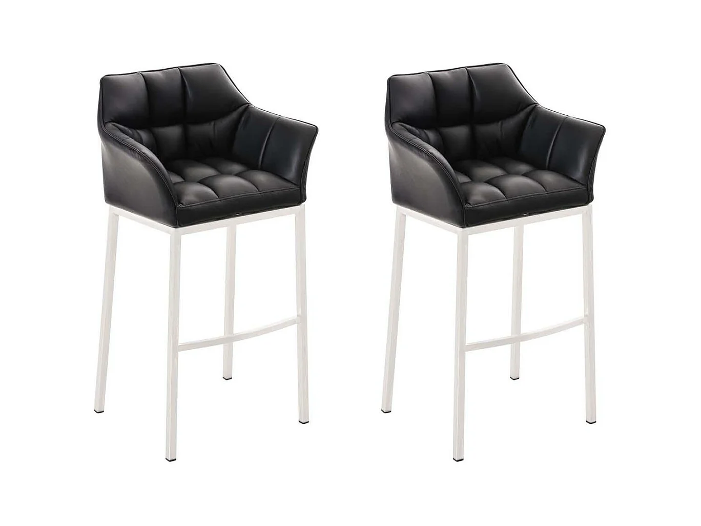 Lot de 2  Tabouret de bar - Similicuir & Blanc - Noir - DAMASO