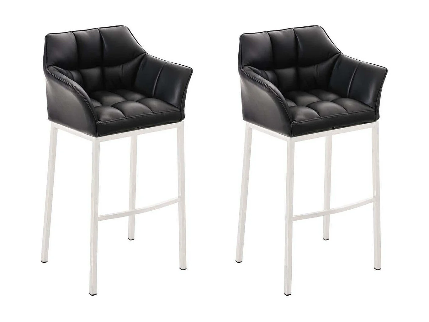 Lot de 2  Tabouret de bar - Similicuir & Blanc - Noir - DAMASO