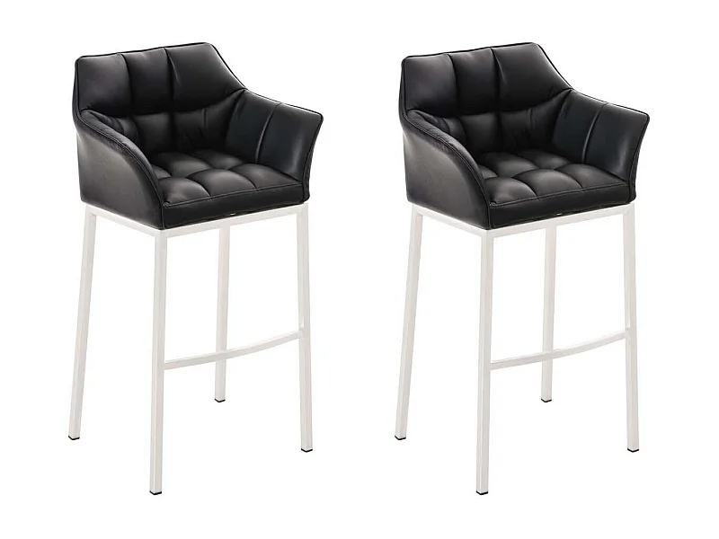 Lot de 2  Tabouret de bar - Similicuir & Blanc - Noir - DAMASO